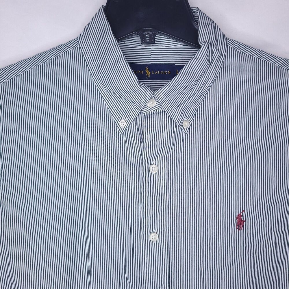 Ralph Lauren Shirt Mens Large Striped Green, White Red Pony